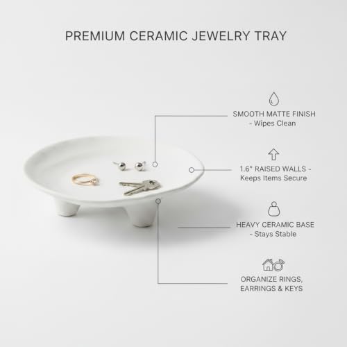 1 PC Ceramic Jewelry Tray, Square Catch-All Dish for Rings and Keys, Vanity Organizer with Raised Walls for Nightstand or Entryway - Image 5