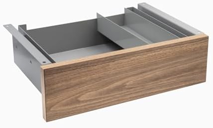 Desky Minimal Under Desk Drawer – Slim Pull-Out Metal Storage Organizer for Sit-Stand Desks, Smooth Glide, Space-Saving Design, Easy Mount, Natural Walnut Laminate & Grey Frame by Desky