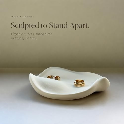 Ceramic Jewelry Dish, 6.3 in, Organic Shape, Warm Ivory - Image 4