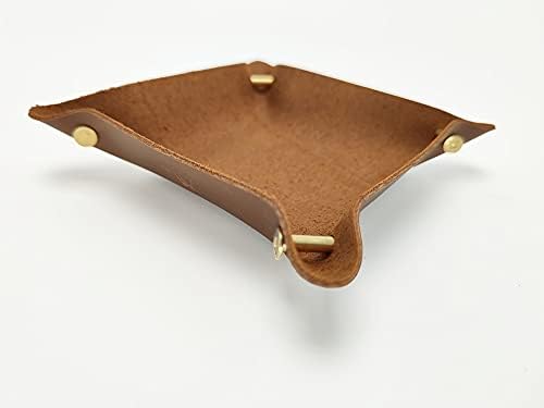 Leather Valet Tray Entryway Catchcall Tray Nightstand Organizer Storage for Wallets Watches Keys Holder Dish Bowl Coins Office Desk Accessory (Cinnamon-Crazy Horse Leather). - Image 4