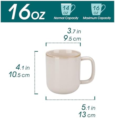 vancasso 16 oz Coffee Mugs Set of 6, Large Ceramic Mug with Handle, Unique Glaze Coffee Cups for Latte, Cappuccino & Hot Cocoa, Dishwasher & Microwave Safe, Beige, Series PLAYA - Image 2