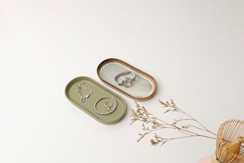 Matte Taupe Ceramic Bathroom Tray for Countertop – Minimalist Vanity Organizer Dish for Perfume, Jewelry & Soap, Oval Decorative Tray for Sink, Dresser, Kitchen or Coffee Bar (Matte Green) - Image 3