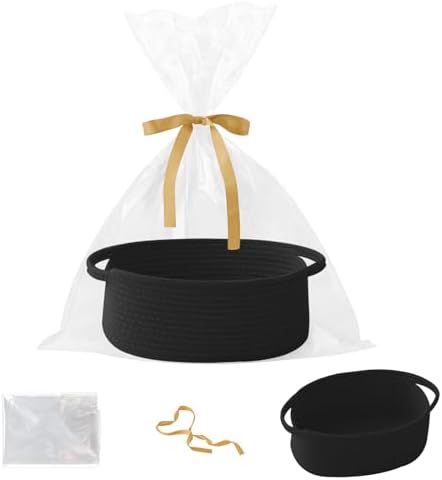Black Woven Rope Basket - Baby Gift Basket with Bag & Ribbon by HZFTJOY