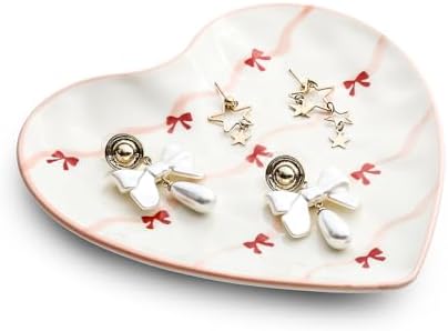 Koythin Colorful Bow Tie Ceramic Heart Jewelry Tray, Valentine Trinket Dish by Koythin
