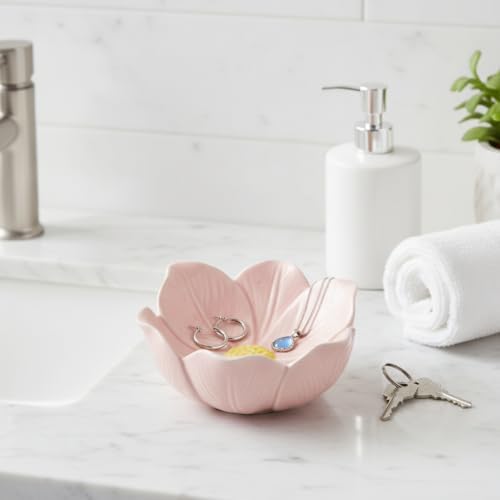 Ceramic Decorative Tray for Vanity and Desk, Small Storage Organizer for Jewelry Keys Coins, Compact Catchall Dish with Raised Edges (1 PC) - Image 3