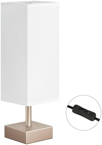 Antique White Small Bedside Lamp for Bedroom - Square White Fabric Shade - Image 2