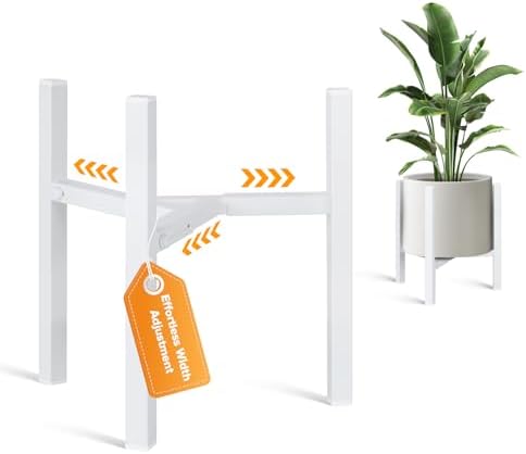 Plant Stand Indoor Adjustable, Metal Modern Indoor Plant Stand, Heavy Duty Plant Stands Outdoor Corner, Stable Plant Holder, Fits 8 to 12 Inches Pots, White, 1 Pack, Pot & Plant Not Included by GardenLighting