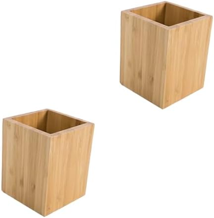 Lurrose 2pcs Bamboo Wood Stackable Storage Bins Organizer for Office Desk Accessories Pen Holder Stationery Organizer by Lurrose