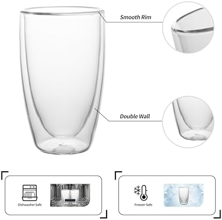 NIRA.Z 2 Pack 16oz Double Wall Glass Coffee Mugs, No Hole Bottom, Insulated Borosilicate Glass Coffee Cups, Clear Mugs for Hot & Cold Beverages, Perfect for Espresso, Latte, Tea, Cappuccino - Image 4