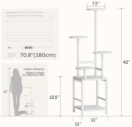 Homsorout Plant Stand Indoor with Grow Light, 5-Tiered Tall Plant Stand Indoor, Metal Plant Shelf with Adjustable Light, Ideal for Living Room, Garden, Round Patio white - Image 6