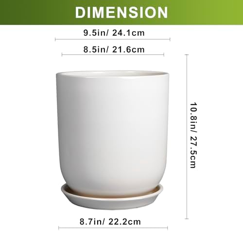 Pots for Plants - 10 Inch Ceramic Plant Pot with Drainage Hole and Saucer Large Planter for Plants Indoor Outdoor Modern Flower Pot for Home Decor White - Image 3