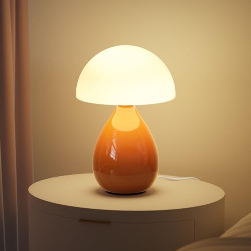 Mushroom Lamp, Vintage Small Table Lamp for Bedroom, Ice Crack Ceramic LED Night Light for Kids, Mid Century Modern Bedside Lamp for Nightstand, Living Room, Home Decor Gift Ideas for Women, Orange by Unknown