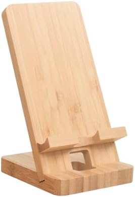 Wood Phone Stand with Mirror, Desktop Wooden Phone Holder, Portable Office Phone Stand for Desk, Wood ipad Stand， Compatible with iPhone & All Cell Phones(Bamboo wiht Mirror) - Image 2
