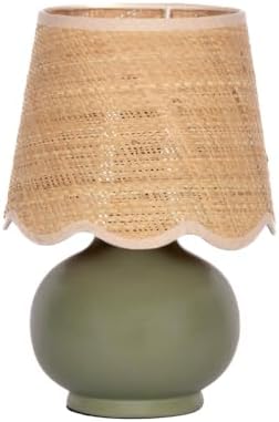Benton Ceramic Table Lamp with Fabric Shade – 13" Bedside Accent Lamp for Bedroom, Living Room & Nightstand (Green) - Image 2