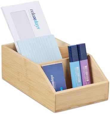 Relaxdays Desk Organiser, Bamboo Organiser System, 3 Compartments, H x W x D: 9 x 15.5 x 25.5 cm, Desk Box, Natural by Relaxdays