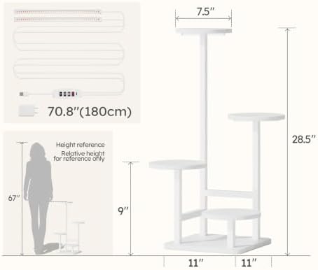 Homsorout Plant Stand Indoor with Grow Light, 4-Tiered Tall Plant Stand Indoor, Metal Plant Shelf with Adjustable Light, Ideal for Living Room, Garden, Patio white - Image 6