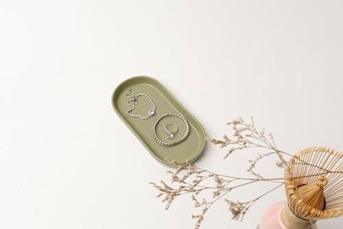 Matte Taupe Ceramic Bathroom Tray for Countertop – Minimalist Vanity Organizer Dish for Perfume, Jewelry & Soap, Oval Decorative Tray for Sink, Dresser, Kitchen or Coffee Bar (Matte Green) - Image 2