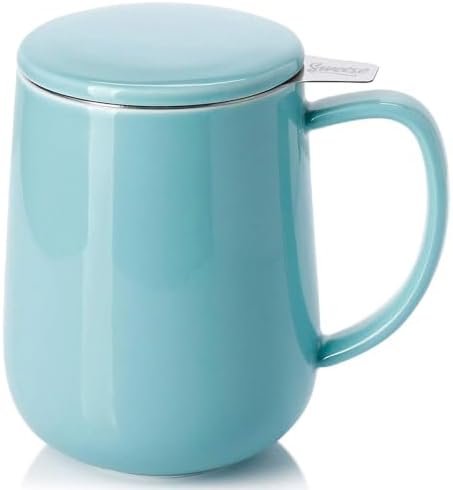 Sweese 20 OZ Porcelain Tea Mug with Infuser and Lid, Loose Leaf Tea Cup, Gifts for Tea Lover - Turquoise by Sweese