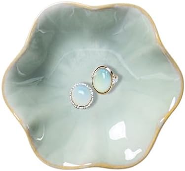 Lotus Leaf Ceramic Jewelry Ring Dish for Women (Lotus leaf green) by Dazuihou
