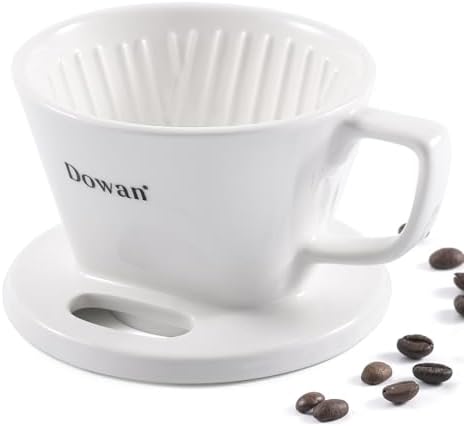 DOWAN Pour Over Coffee Maker, Non-Electric Pour Over Coffee Dripper with Open Base Design, Manual Brew Maker, Single Cups Porcelain Slow Brewing Accessories for Gifts, White by DOWAN