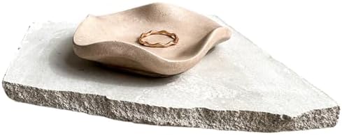 Small Wavy Concrete Tray, Irregular Trinket Storage, Mini Ring Dish, Modern Jewelry Display, Engagement Ring Holder, Minimalist Tiny Bowl (Creamy Beige) by Unknown