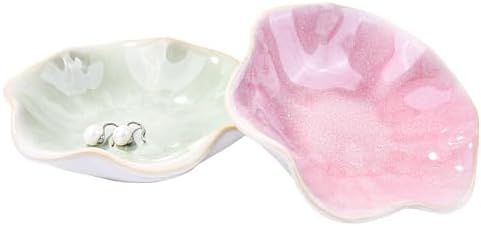 Porcelain Jewelry Dish Set of 2, 4.25'' Leaf Shaped Ring Holders by BOSILI