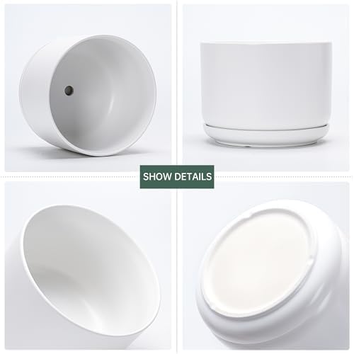 White Plant Pots,Ceramic Flower Pots Set of 3 with Drainage Holes(Matte) - Image 2