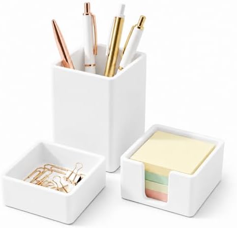 minimaliving Aesthetic Silicone Desk Organizer Set of 3,Modern Office Desk Accessories with Pen Holder,Paperclip Tray,Sticky Note Holder,Stylish Functional Office Desk Decor for Back-to-school(White) by minimaliving