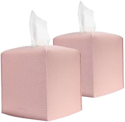 HOMOTEK 2 Pack Tissue Box Cover, Square PU Leather Tissue Holder, Decorative Facial Tissue Cube Paper Organizer Dispenser for Bathroom, Night Stands, Desk, Car 5X5X5'' - Dusty Rose, Pebble Grain by HOMOTEK