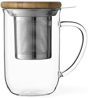 VIVA Minima Balance Glass Tea Cup with Infuser and Lid, 17oz, Clear Bamboo by VIVASCANDINAVIA