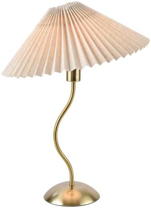 KUNJOULAM Small Pleated Table Lamp, Bedside Nightstand Lamp with Beige Lampshade, Morden Mini Lamp for Bedroom Home Office Decor, Bulb not Included by KUNJOULAM