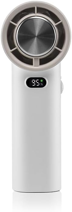 RS ONE Portable High Speed Turbo Fan, USB Rechargeable Personal Fan with Digital Display for Travel/Camping/Office (White)