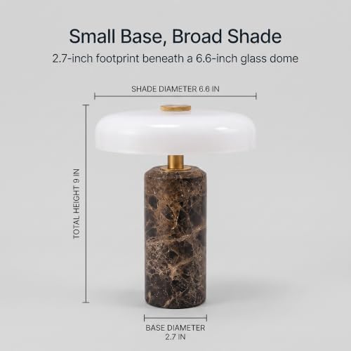 Brown Cordless Rechargeable Marble Table Lamp with Glass Shade - Image 3