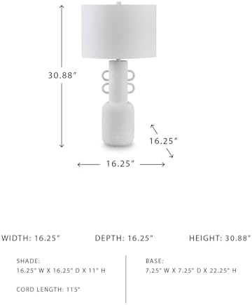 Signature Design by Ashley Perringhill Table Lamp, 31" Tall Sculptural Metal Base, Fabric Drum Shade, 3-Way Switch, Transitional Decor for Bedroom and Living Room, Distressed White - Image 4