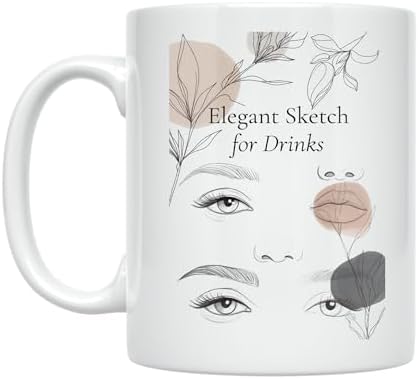 Coffee Lover Mug - Elegant Sketch Design with Floral Elements - 11 oz White Ceramic - Minimalist Aesthetic by Unknown