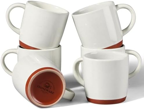 E-far Ceramic Coffee Mug Set of 6, 12oz Modern Coffee Cups, Speckled White by E-far