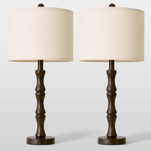 BOBOMOMO 25" Classic Table Lamps Set of 2, Farmhouse Nightstand Lamps with Dark Brown Resin Base & Linen Shade, Standard Table Lamps for Bedroom, Living Room, Hallway & House Décor - Image 5