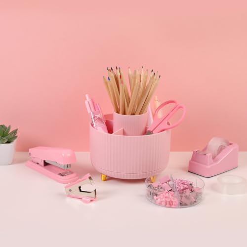 SKYDUE Pink Office Supplies Set, Pencil Holder for Desk,Gel Pen, Stapler, Tape Dispenser, Scissors,Clips and 1000pcs Staples, Office Decor for Women, Pink Desk Accessories - Image 7