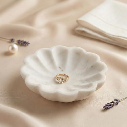SWADESHI BLESSINGS HandMade Marble Jewelry Tray, Trinket Dish, Catch-all,5" by SwadeshiBlessings