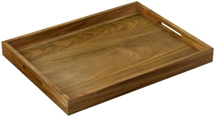 17 inch Acacia Wood Serving Tray with Handles, Decorative Display Tray for Coffee Table, Breakfast in Bed, Food Dinner by Unknown