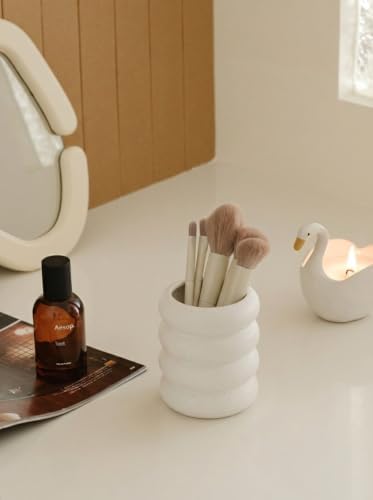 WENSHUO Ceramic Pen Holder, Pencil Holder, Cute Makeup Brush Holder, White - Image 3