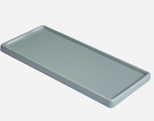 Ceramic Vanity Tray Small Rectangle, Bathroom Candle Grey Tray, Organizer for Candle, Soap, Jewelry, Perfume, Cosmetics Towel Holder for Decoration Bathroom, Kitchen, Counter, Restroom(Mid) by Gails+Willing