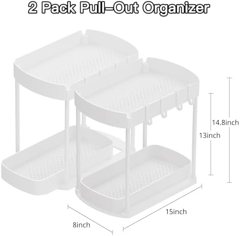 2 Packs Under Sink Pull-Out Storage Organizers, 14.8 Inches, White - Image 2