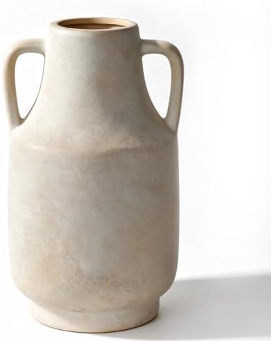 Farmhouse Vase with Handles, 11 Inch Large Off-White Terracotta Pot, Rustic Ceramic Floor Vase for Dried Branches & Florals, Neutral Centerpiece for Living Room, Entryway, Coffee Shop DecorG by Zipper