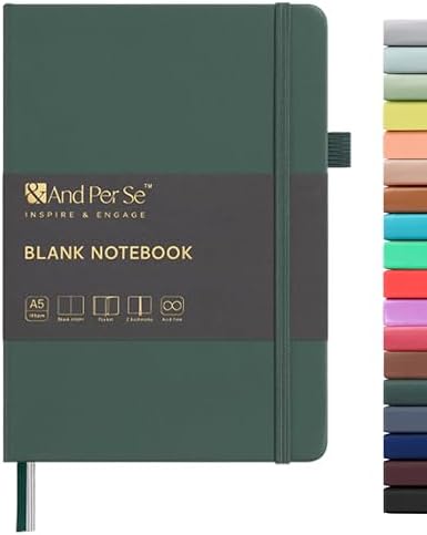 &And Per Se Blank Sketch Notebook, A5 Hardcover, 160 Pages 100gsm Thick Paper, Unlined Journal for Drawing, Doodling, Hand Lettering – Creative Gift for Artists, Designers, Writers (Green) by AndPerSe