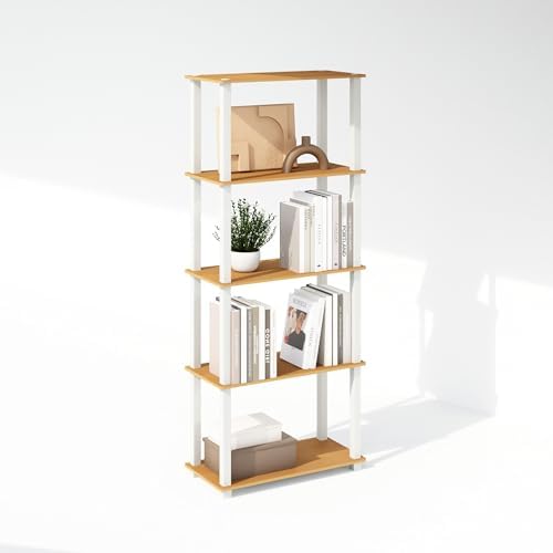 Furinno Turn-S-Tube Storage Shelves Set of 2, 3-Tier Book Shelf, Corner Shelf, Toolless Open Shelves, Square Tubes, for Organization and Storage, Living Room, Garage, Home Office, Beech - Image 3