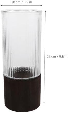Glass Tube Vase with Wood Stand Rustic Striped Cylinder - Image 2