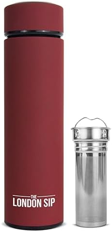 The London Sip Multi-Purpose Travel Mug and Tumbler Fruit Infused Flask Hot and Cold Double Wall Stainless Steel Thermos with Extra-Long Infuser, Sacred Red by TheLondonSip