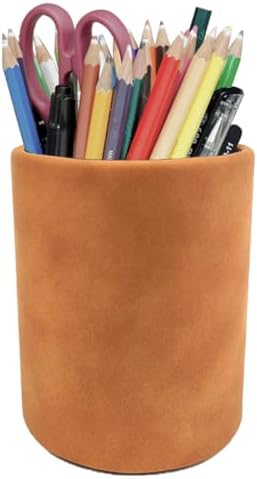 PU Leather Pen Holder Desk 3.94-inch Tall Pencil Cup Organizer by Balitioyi