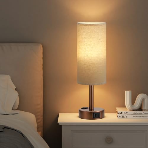 Fenmzee Brown Bedside Lamp for Bedroom, Dimmable Touch, USB A+C, AC Outlet - Image 6